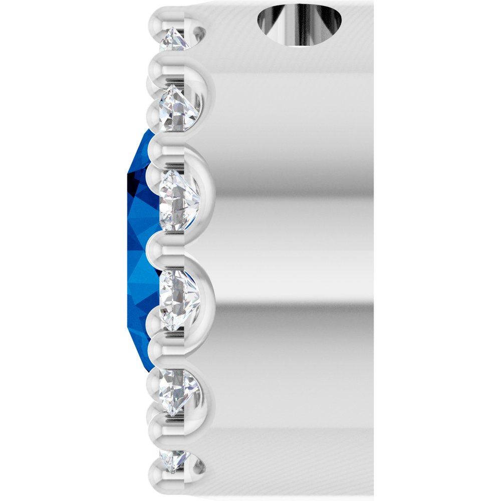 14K White Gold Lab-Grown Blue Sapphire & 1/10 CTW Natural Diamond Halo-Style Pendant