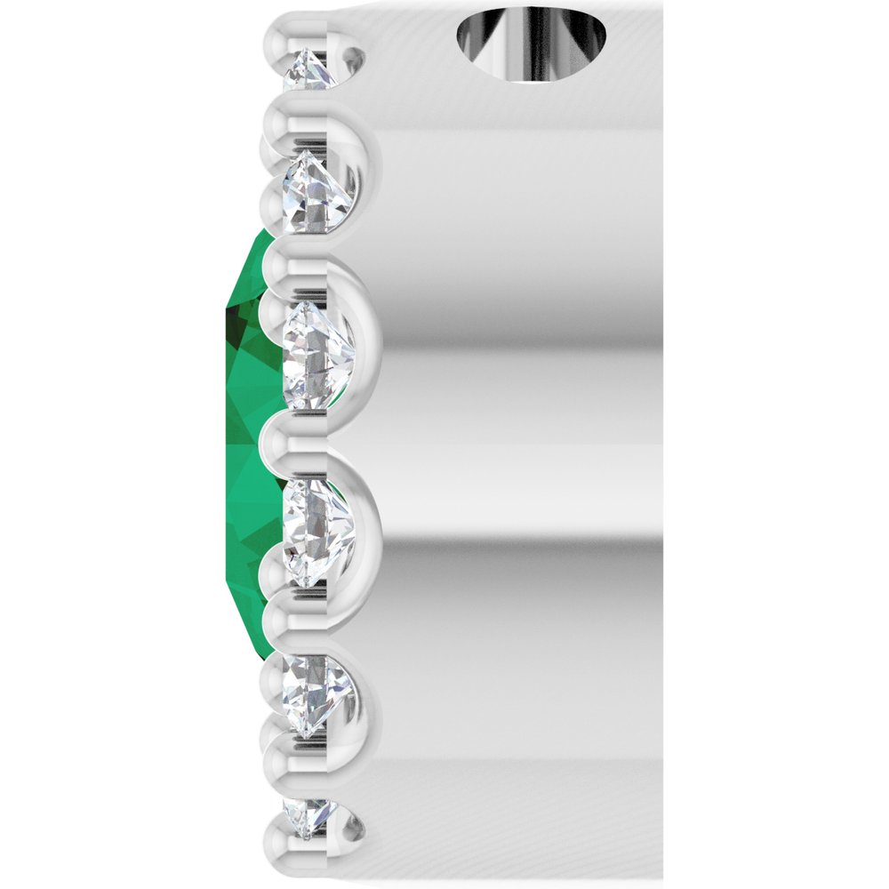 14K White Gold Natural Emerald & 1/10 CTW Natural Diamond Halo-Style Pendant