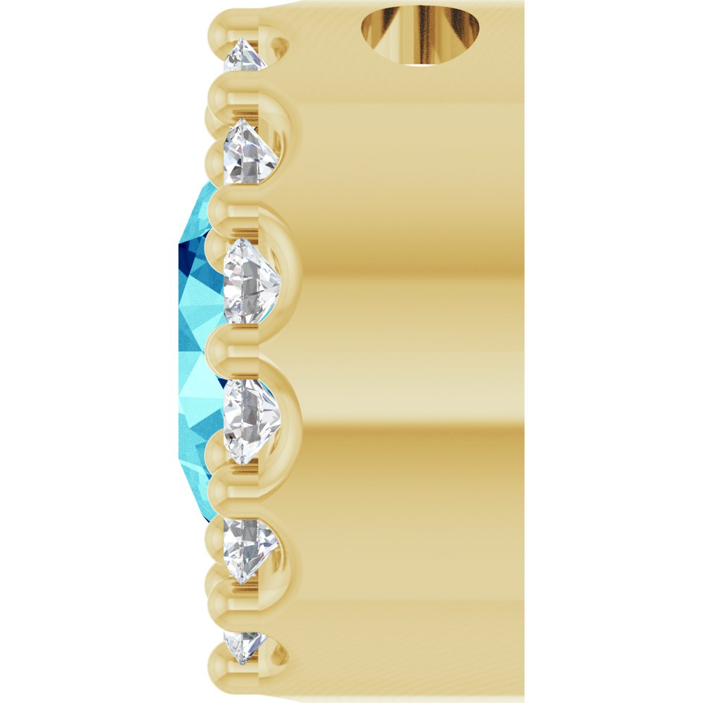 14K Yellow Natural Blue Zircon & 1/10 CT Natural Diamond Halo-Style Pendant