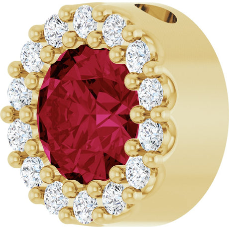 14K Yellow Gold Lab-Grown Ruby & 1/10 CTW Natural Diamond Halo-Style Pendant