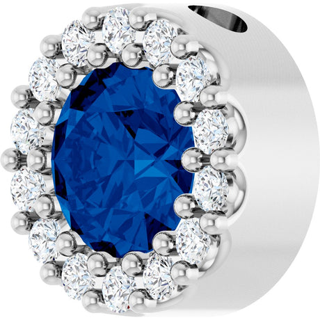 14K White Gold Lab-Grown Blue Sapphire & 1/10 CTW Natural Diamond Halo-Style Pendant