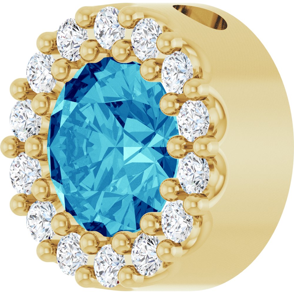 14K Yellow Natural Blue Zircon & 1/10 CT Natural Diamond Halo-Style Pendant