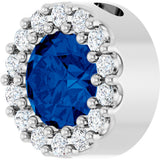 14K White Gold Lab-Grown Blue Sapphire & 1/10 CTW Natural Diamond Halo-Style Pendant