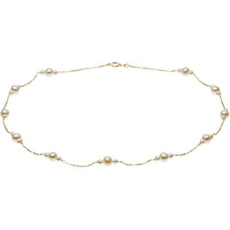 14K Yellow Gold Cultured White Freshwater Pearl 17" Necklace