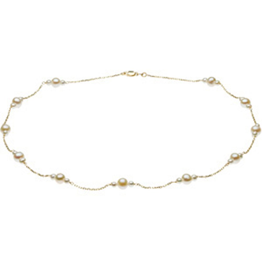 14K Yellow Gold Cultured White Freshwater Pearl 17" Necklace
