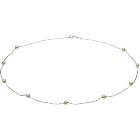 14K White Gold Cultured White Freshwater Pearl 9-Station 18" Necklace 