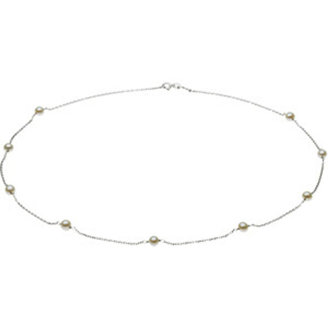 14K White Gold Cultured White Freshwater Pearl 9-Station 18" Necklace 