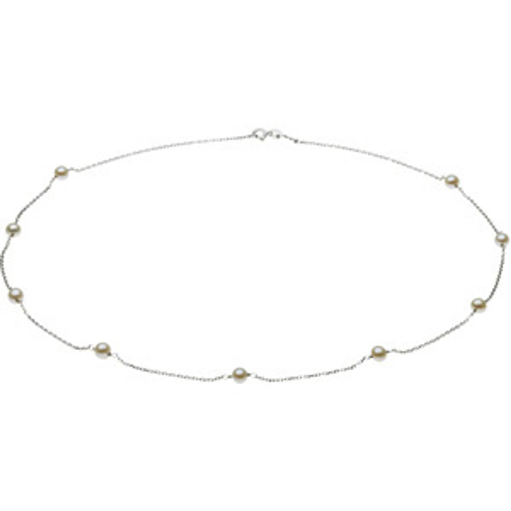 14K White Gold Cultured White Freshwater Pearl 9-Station 18" Necklace 