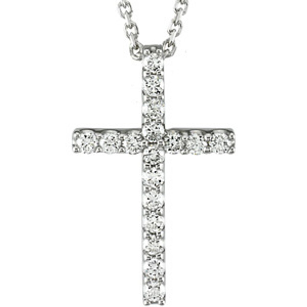 14K White 1/5 CTW Natural Diamond Petite Cross 18" Necklace