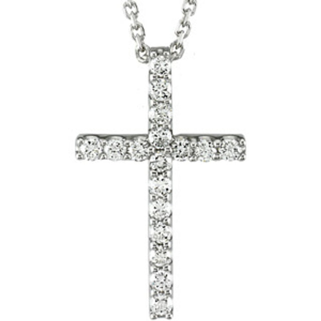 14K White 1/5 CTW Natural Diamond Petite Cross 18" Necklace