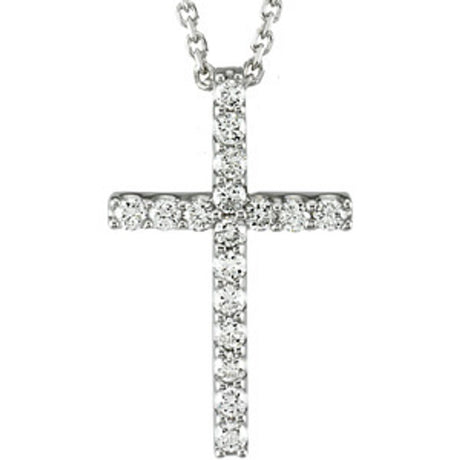 14K White Gold 1/4 CTW Natural Diamond Petite Cross 18" Necklace