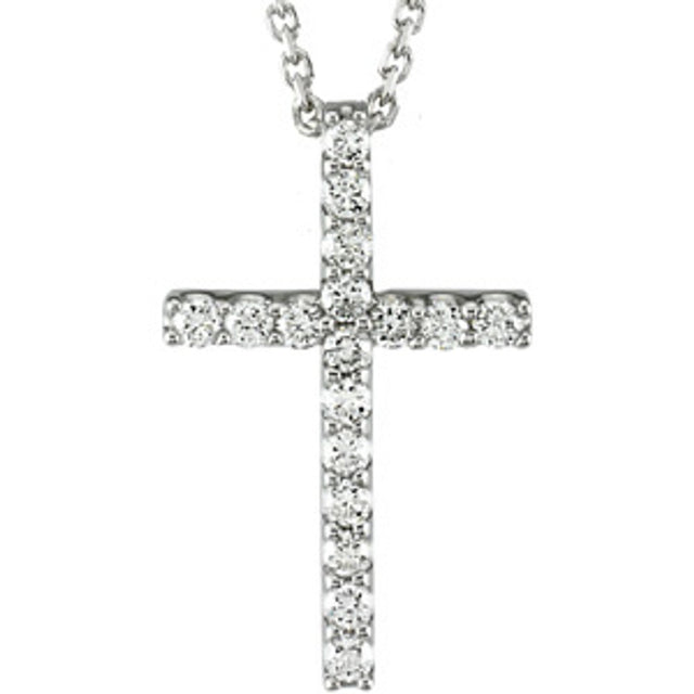 14K White Gold 1/5 CTW Natural Diamond Petite Cross 18" Necklace