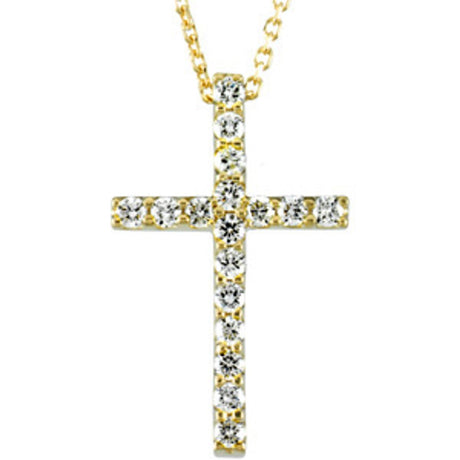 14K Yellow Gold 1/4 CTW Natural Diamond Petite Cross 18" Necklace