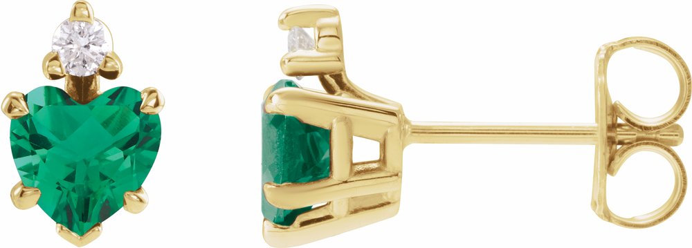 14K Yellow Lab-Grown Emerald & .06 Natural Diamond Stud Earrings