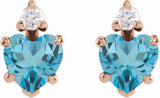 14K Rose Natural London Blue Topaz & .06 Natural Diamond Stud Earrings