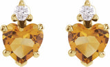 14K Yellow Gold Natural Citrine & .06 Natural Diamond Stud Earrings