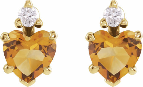 14K Yellow Gold Natural Citrine & .06 Natural Diamond Stud Earrings