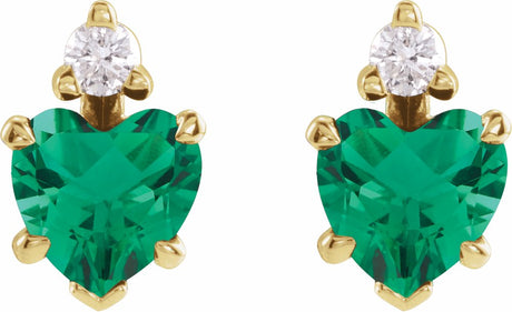 14K Yellow Lab-Grown Emerald & .06 Natural Diamond Stud Earrings