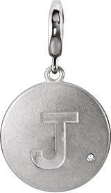Sterling Silver .005 CT Natural Diamond Initial J Charm/Pendant