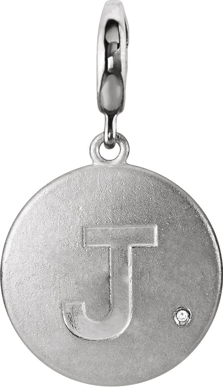 Sterling Silver .005 CT Natural Diamond Initial J Charm/Pendant