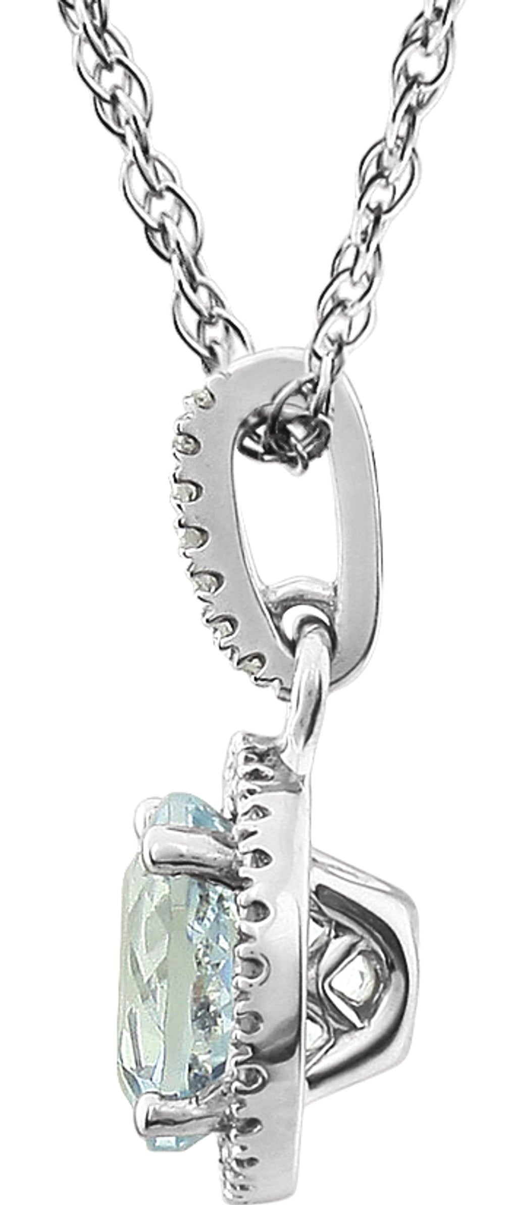 14K White Gold Natural Aquamarine & 1/10 CTW Natural Diamond 18" Necklace