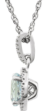 Sterling Silver 1/10 CTW Natual Aquamarine & Lab-Grown Diamond Halo-Style Necklace