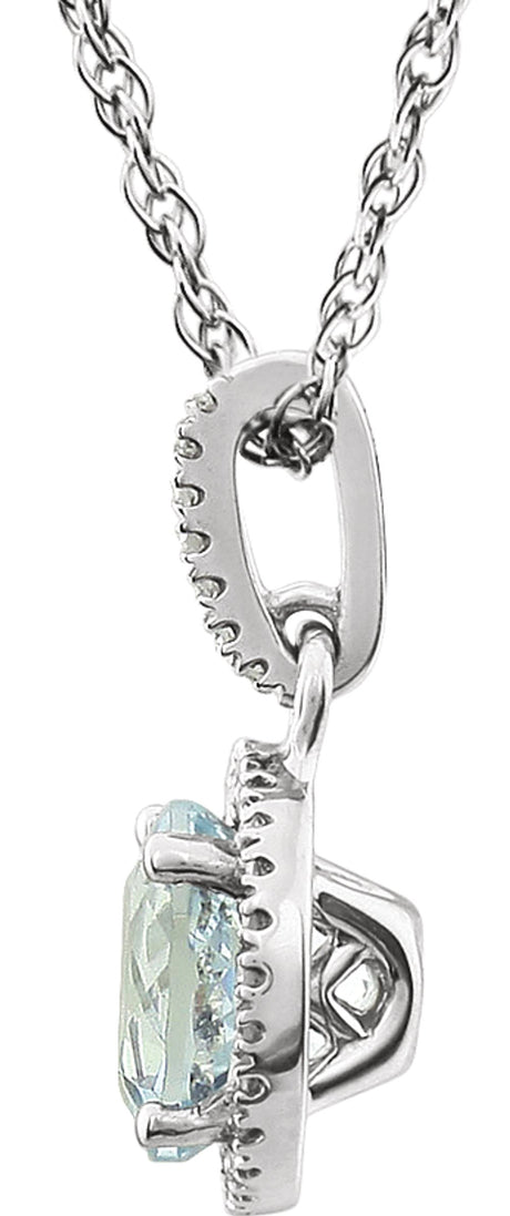 Sterling Silver 1/10 CTW Natual Aquamarine & Lab-Grown Diamond Halo-Style Necklace