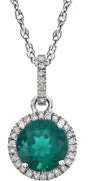 14K White Lab-Grown Emerald & 1/10 CTW Natural Diamond 18" Necklace