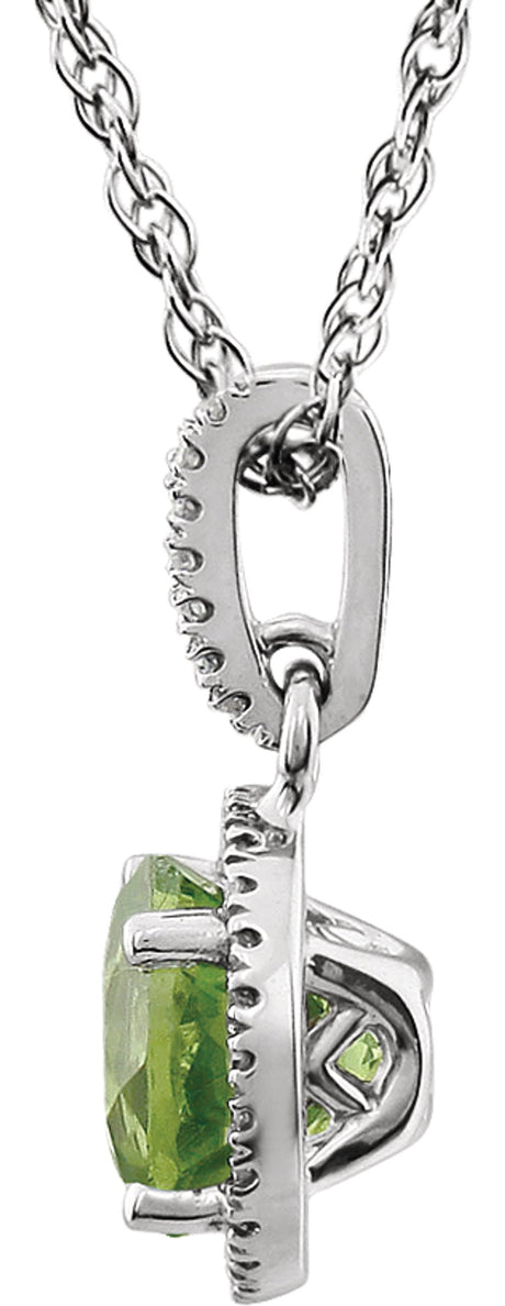 14K White Gold Natural Peridot & 1/10 CTW Natural Diamond 18" Necklace