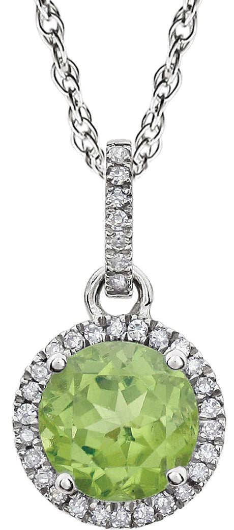 14K White Natural Peridot & 1/10 CTW Natural Diamond 18" Necklace