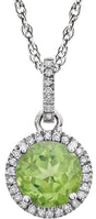 14K White Natural Peridot & 1/10 CTW Natural Diamond 18" Necklace