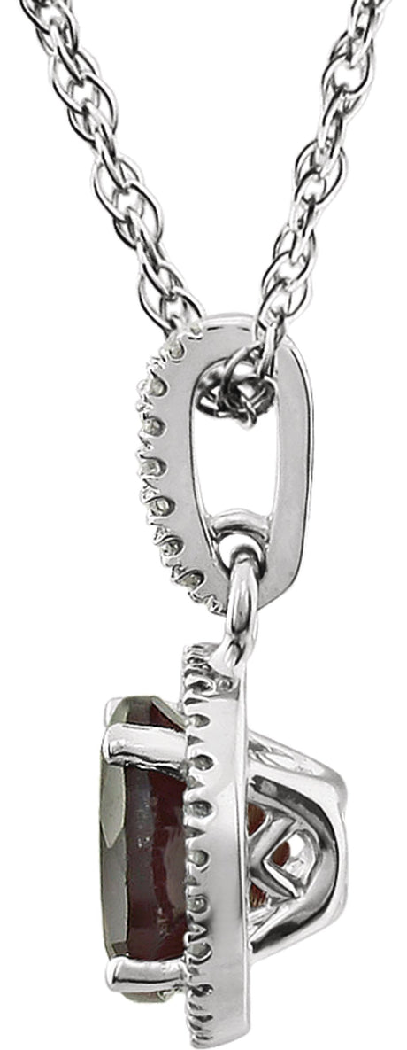 14K White Gold Natural Mozambique Garnet & 1/10 CTW Natural Diamond 18" Necklace