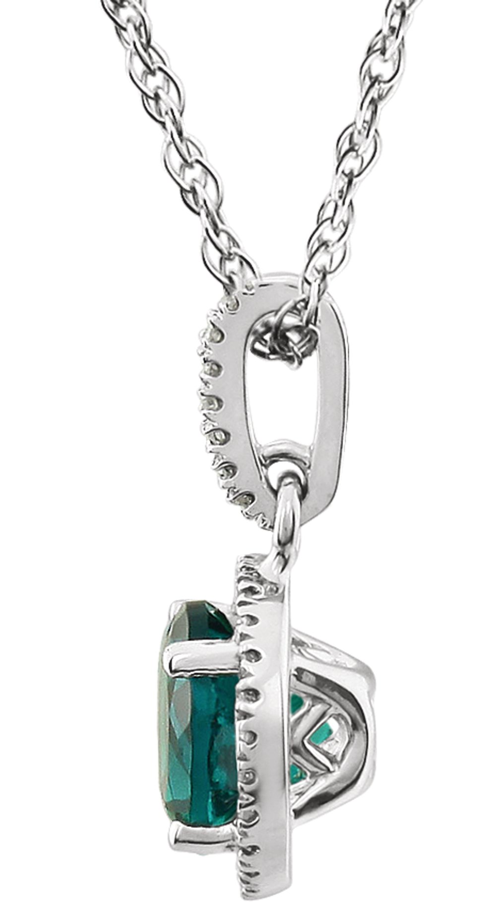 14K White Lab-Grown Emerald & 1/10 CTW Natural Diamond 18" Necklace