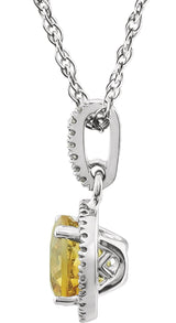 14K White Natural Citrine & 1/10 CTW Natural Diamond 18" Necklace