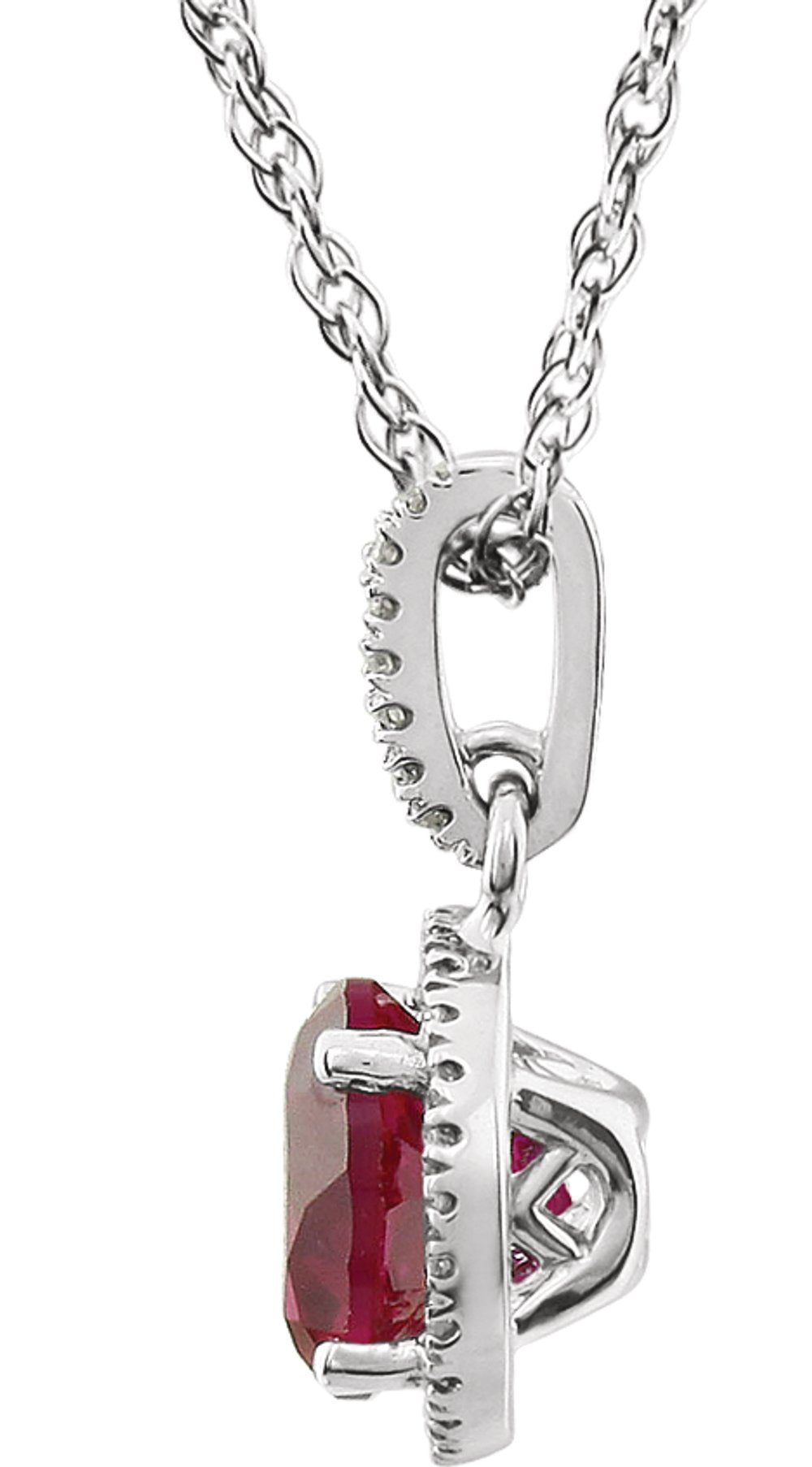 14K White Lab-Grown Ruby & 1/10 CTW Natural Diamond 18" Necklace