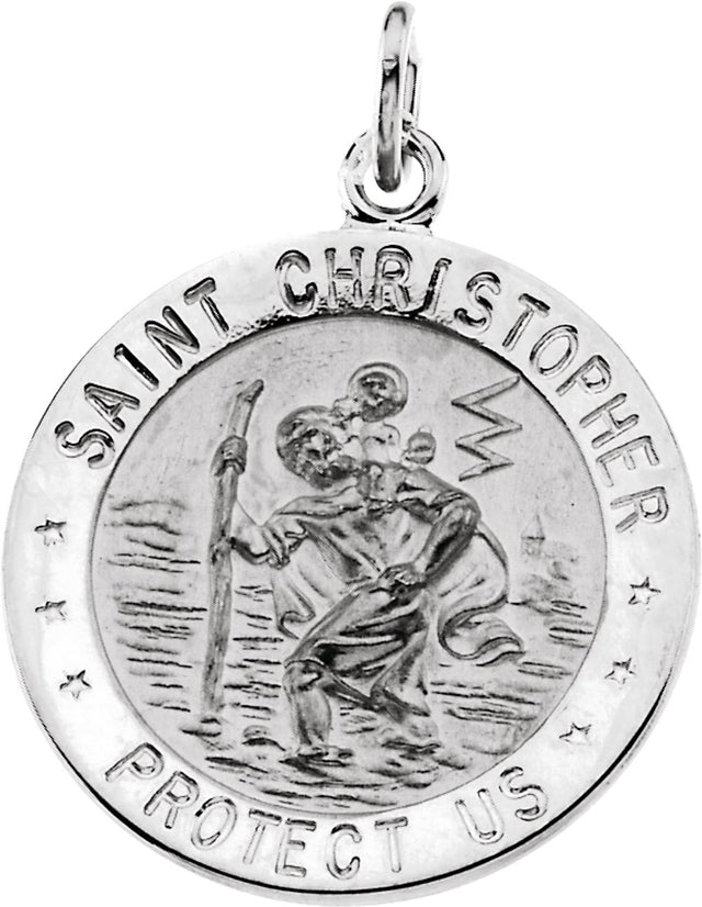 14K White Gold 18 mm St. Christopher Medal