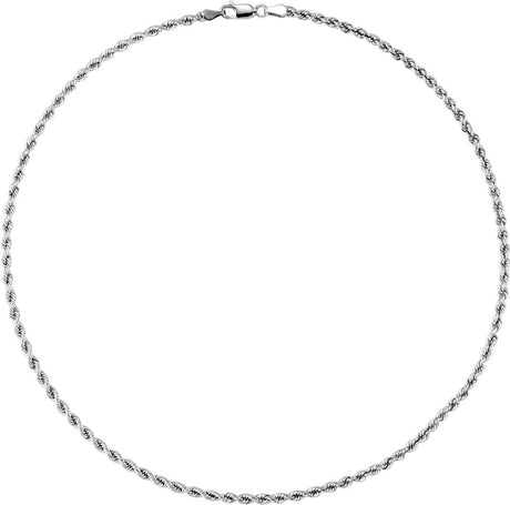 14K White 3 mm Rope 18" Chain