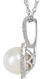 Sterling Silver 6.5-7 mm Cultured White Freshwater Pearl & .015 CTW Natural Diamond 18" Necklace