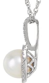 Sterling Silver 6.5-7 mm Cultured White Freshwater Pearl & .015 CTW Natural Diamond 18" Necklace