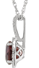 Sterling Silver 7 mm Natural Mozambique Garnet & .015 CTW Natural Diamond 18" Necklace