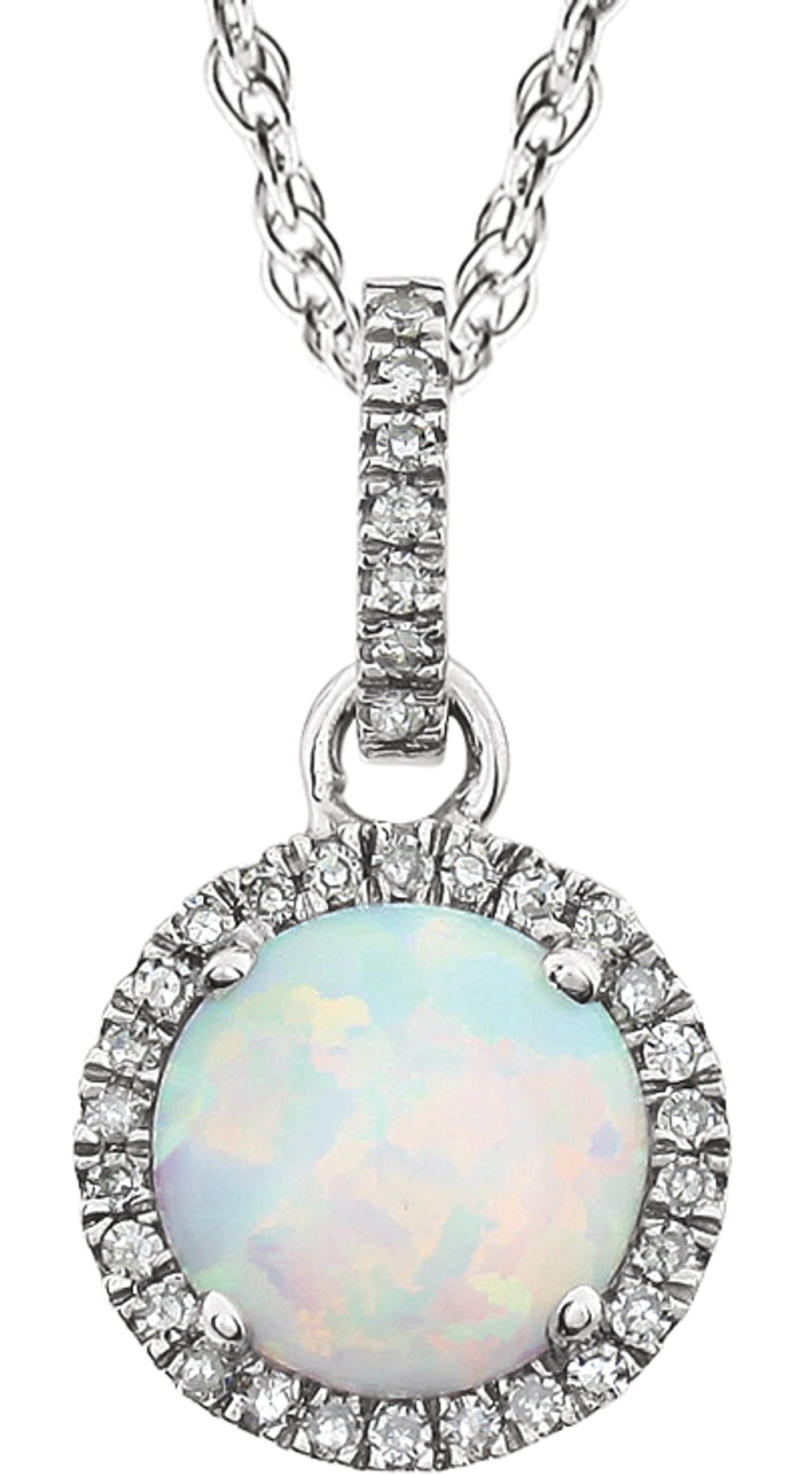 14K White Lab-Grown Opal & 1/10 CTW Natural Diamond 18" Necklace