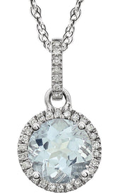 Sterling Silver 1/10 CTW Natual Aquamarine & Lab-Grown Diamond Halo-Style Necklace