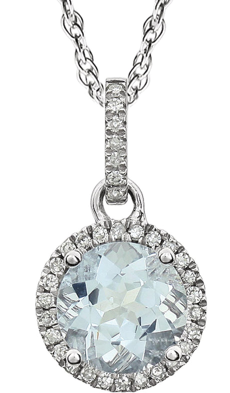 Sterling Silver 1/10 CTW Natual Aquamarine & Lab-Grown Diamond Halo-Style Necklace
