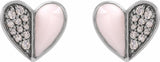 14K White 1/10 Natural Diamond & Pink Enamel Heart Earrings