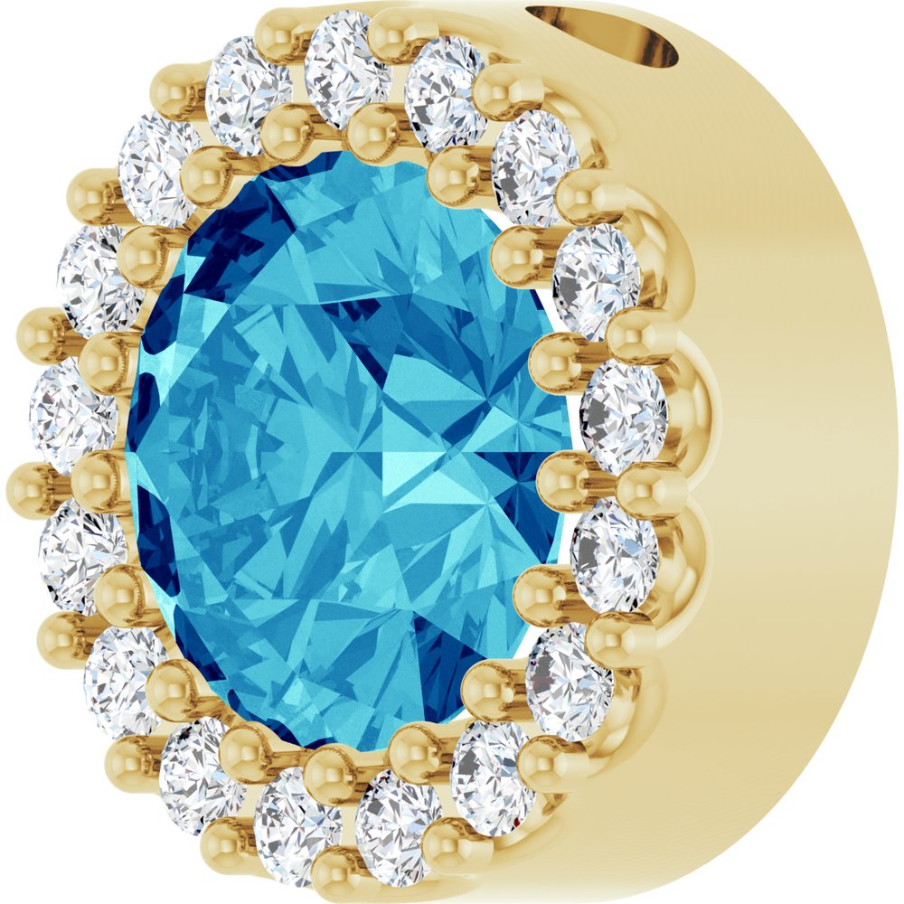 14K Yellow Natural Blue Zircon & 1/8 CT Natural Diamond Halo-Style Pendant