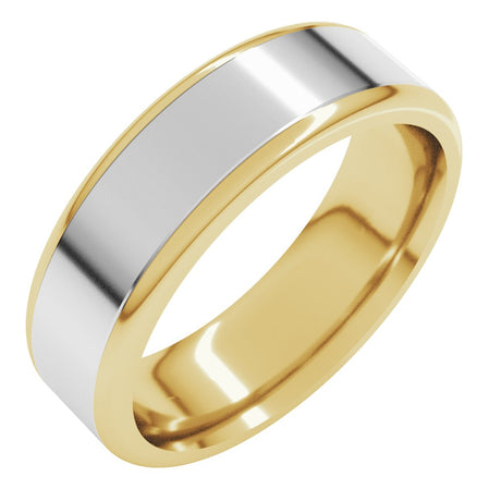 14K Yellow/White 6 mm Flat Band with Round Edge Size 9.5
