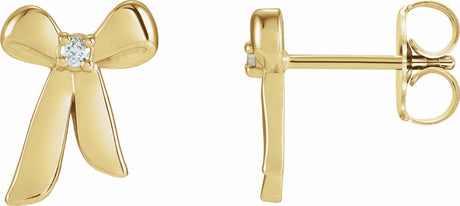 14K Yellow .03 CTW Natural Diamond Bow Earrings