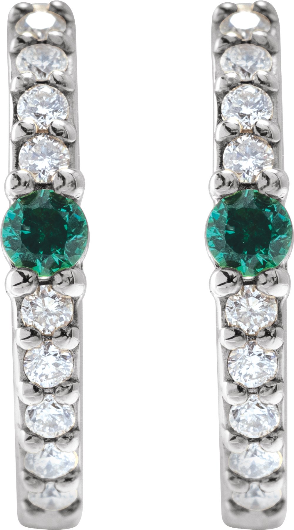 14K White Natural Emerald & 1/8 CTW Natural Diamond 13.6 mm Hoop Earring
