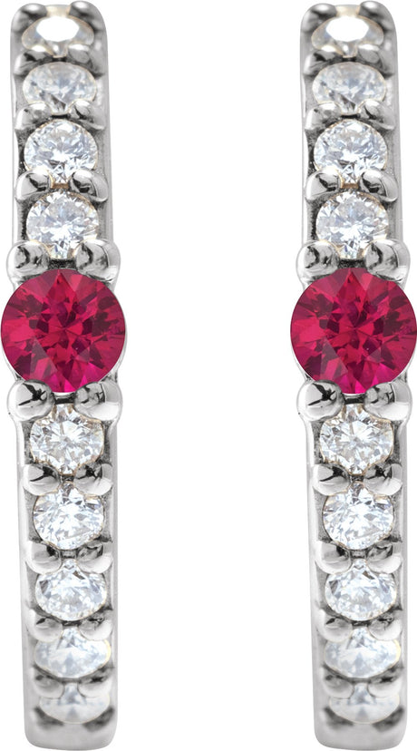 14K White Natural Ruby & 1/8 CTW Natural Diamond 13.6 mm Hoop Earring