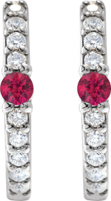 14K White Natural Ruby & 1/8 CTW Natural Diamond 13.6 mm Hoop Earring
